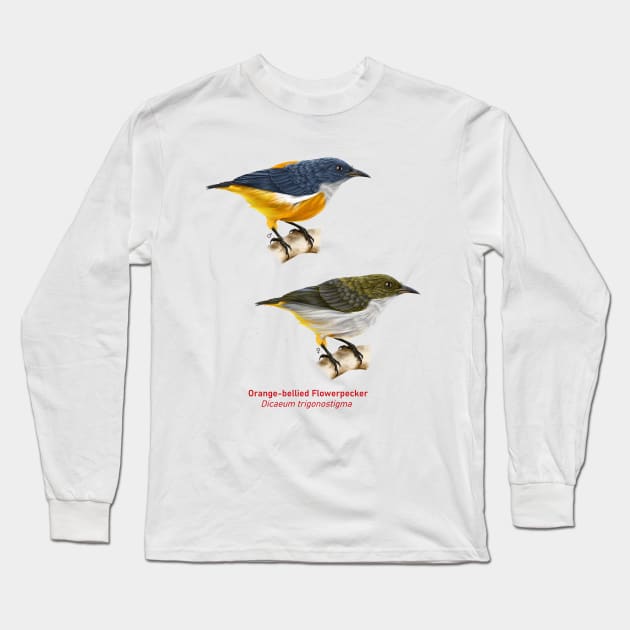 Orange-bellied Flowerpecker | Dicaeum trigonostigma ⚥ Long Sleeve T-Shirt by bona 